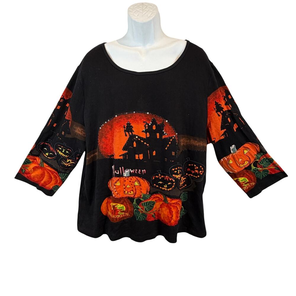 Vintage Y2K Seventh Avenue Spooky Sequined Halloween T-Shirt Size 3X